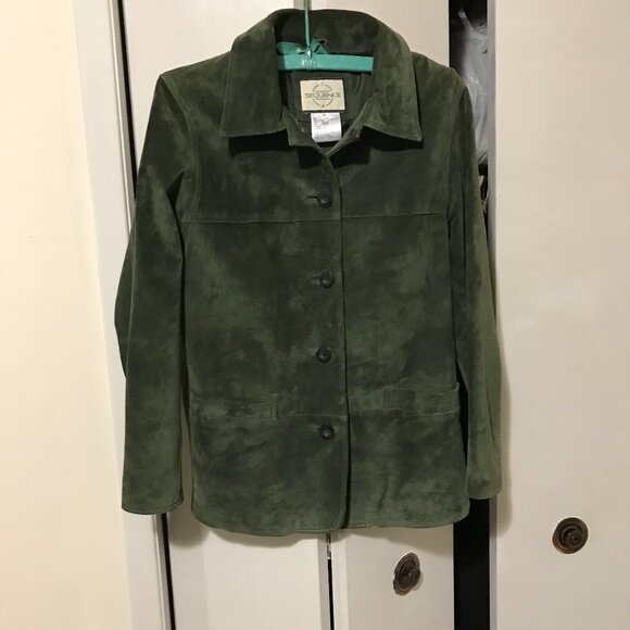 Sequence Ladies Olive Green Suede Leather Jacket Size Small - Picture 1 of 3